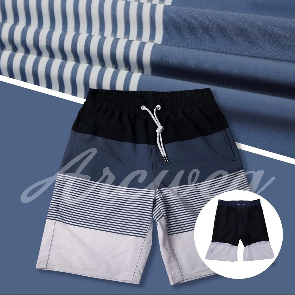 🆕 MANIFINITY Men's Navy and White Striped Seim Shorts Size XXL